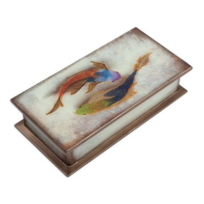Alternate image for Fish Themed Reverse-Painted Glass Box Ocean Harmony in White