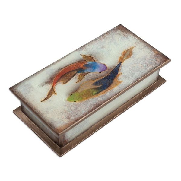 Alternate image for Fish Themed Reverse-Painted Glass Box Ocean Harmony in White