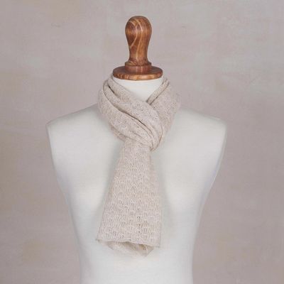 Alternate image for Textured 100 Baby Alpaca Wrap Scarf in Champagne from Peru Champagne Gossamer