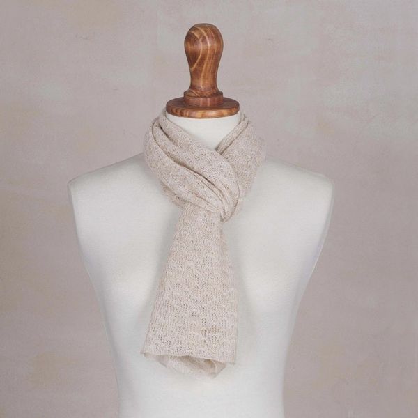 Alternate image for Textured 100 Baby Alpaca Wrap Scarf in Champagne from Peru Champagne Gossamer