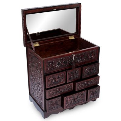 Alternate image for Tooled Leather Jewelry Box Handmade in Peru Travel Chest