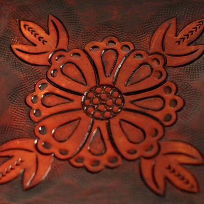Alternate image for Leather Catchall in Brown Leather with a Floral Motif Sunflower Magic