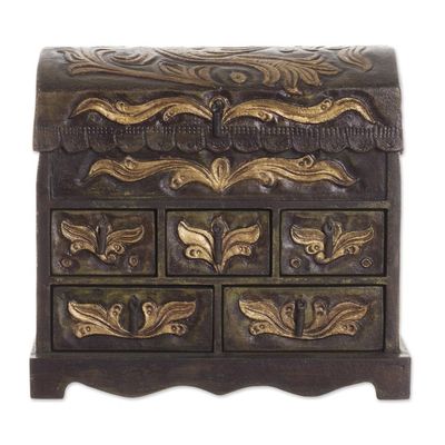 Alternate image for Colonial Hand Tooled Leather Jewelry Box Chest Antique Green
