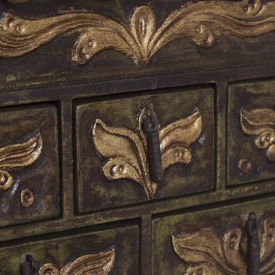 Alternate image for Colonial Hand Tooled Leather Jewelry Box Chest Antique Green