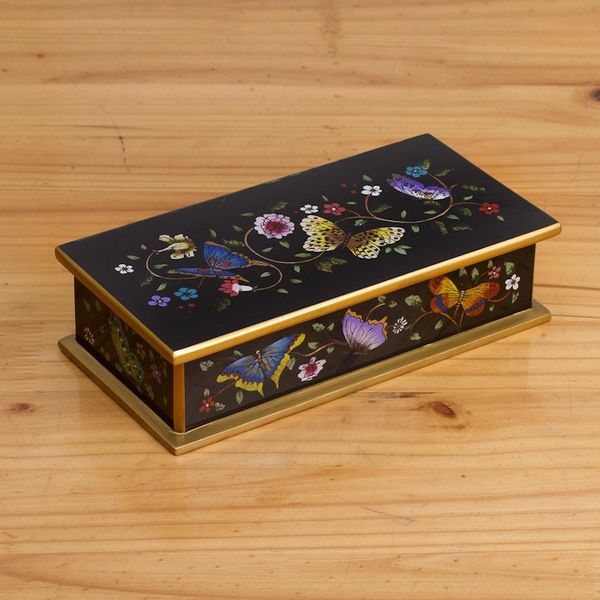 Alternate image for Reverse Painted Glass Butterfly Decorative Box in Black Glorious Butterflies in Black