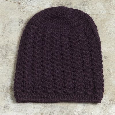 Alternate image for Hand Crocheted Deep Purple Alpaca Hat Deep Purple Stars Align