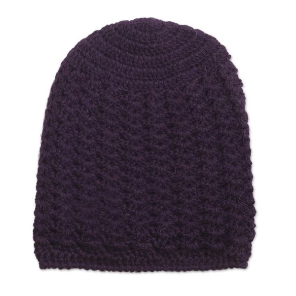 Alternate image for Hand Crocheted Deep Purple Alpaca Hat Deep Purple Stars Align