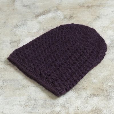 Alternate image for Hand Crocheted Deep Purple Alpaca Hat Deep Purple Stars Align