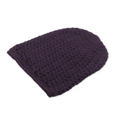 Alternate image for Hand Crocheted Deep Purple Alpaca Hat Deep Purple Stars Align