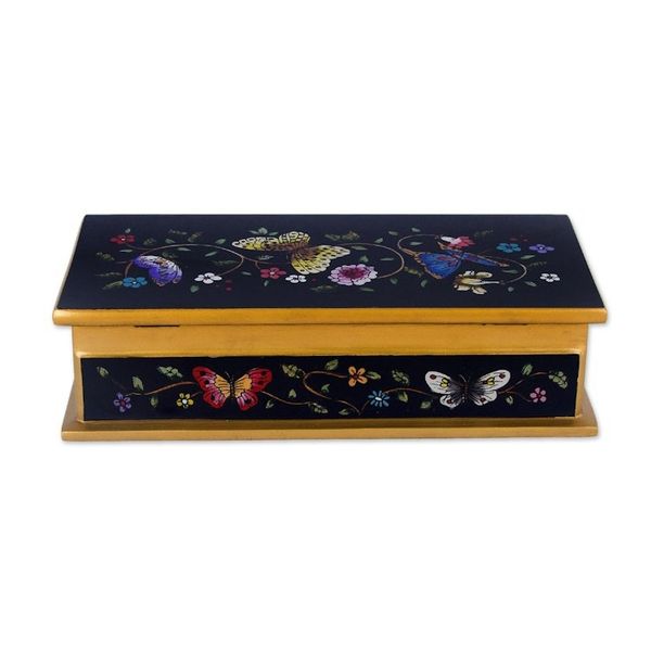 Alternate image for Reverse Painted Glass Butterfly Decorative Box in Black Glorious Butterflies in Black