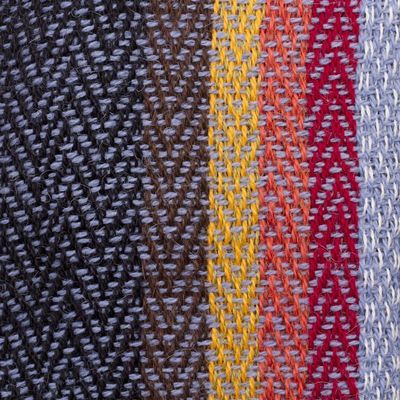 Alternate image for Soft Black with Colorful Stripes Handwoven 100 Alpaca Scarf Rugged Rainbow