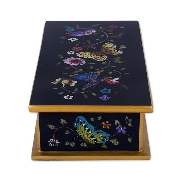 Alternate image for Reverse Painted Glass Butterfly Decorative Box in Black Glorious Butterflies in Black