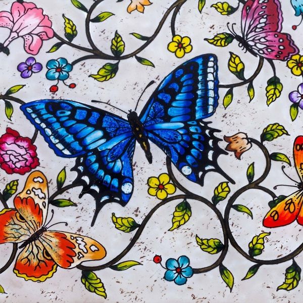 Alternate image for Butterflies on an Ivory Reverse Painted Glass Decorative Box Ivory Winter Butterflies