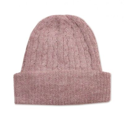 Alternate image for Dusty Rose Pink 100 Alpaca Soft Cable Knit Hat from Peru Comfy in Pink