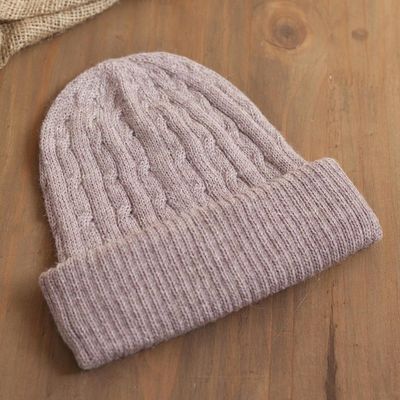 Alternate image for Dusty Rose Pink 100 Alpaca Soft Cable Knit Hat from Peru Comfy in Pink