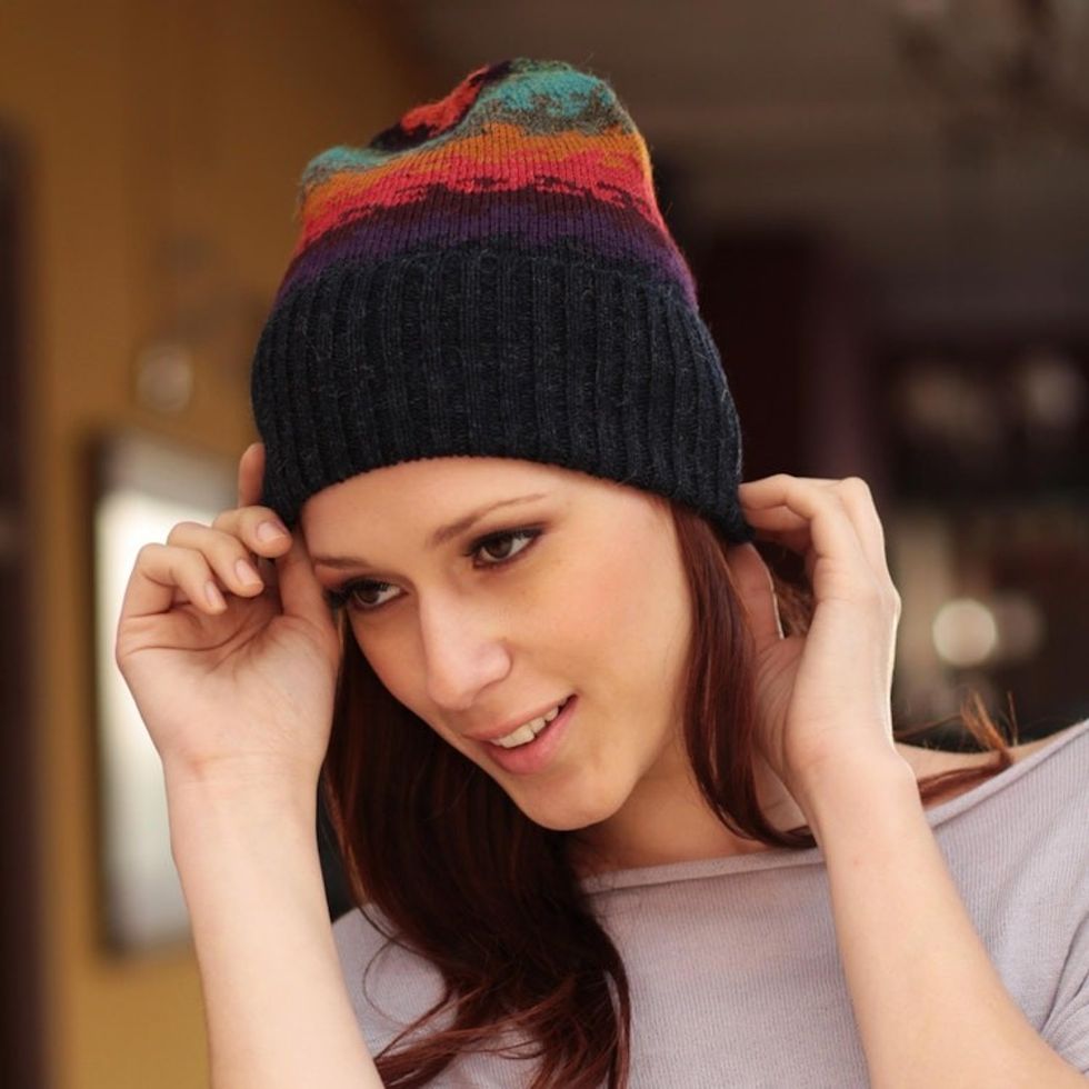 Handmade Alpaca Wool Striped Hat from Peru 'Andean Twilight'