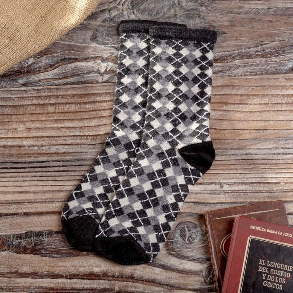 Peruvian Unisex Alpaca Blend Socks in Black and Grey 'Keep it Classic'