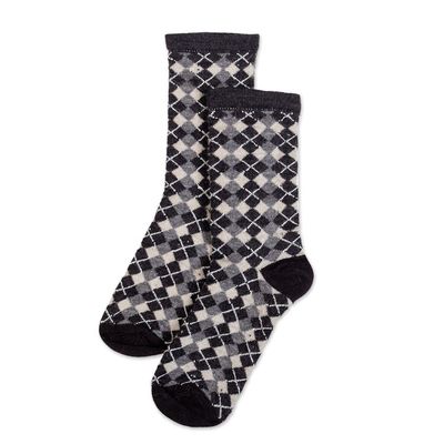 Alternate image for Peruvian Unisex Alpaca Blend Socks in Black and Grey Keep it Classic