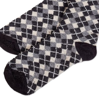Alternate image for Peruvian Unisex Alpaca Blend Socks in Black and Grey Keep it Classic