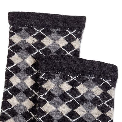 Alternate image for Peruvian Unisex Alpaca Blend Socks in Black and Grey Keep it Classic