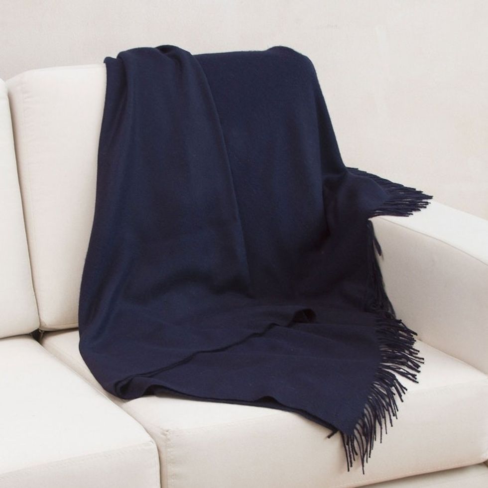 100 Baby Alpaca Throw Blanket in Solid Midnight from Peru 'Blissful Dream in Midnight'