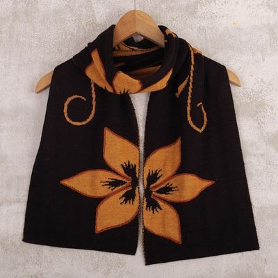 Alternate image for Floral Saffron and Black Reversible Alpaca Blend Scarf Saffron Retama Emotions