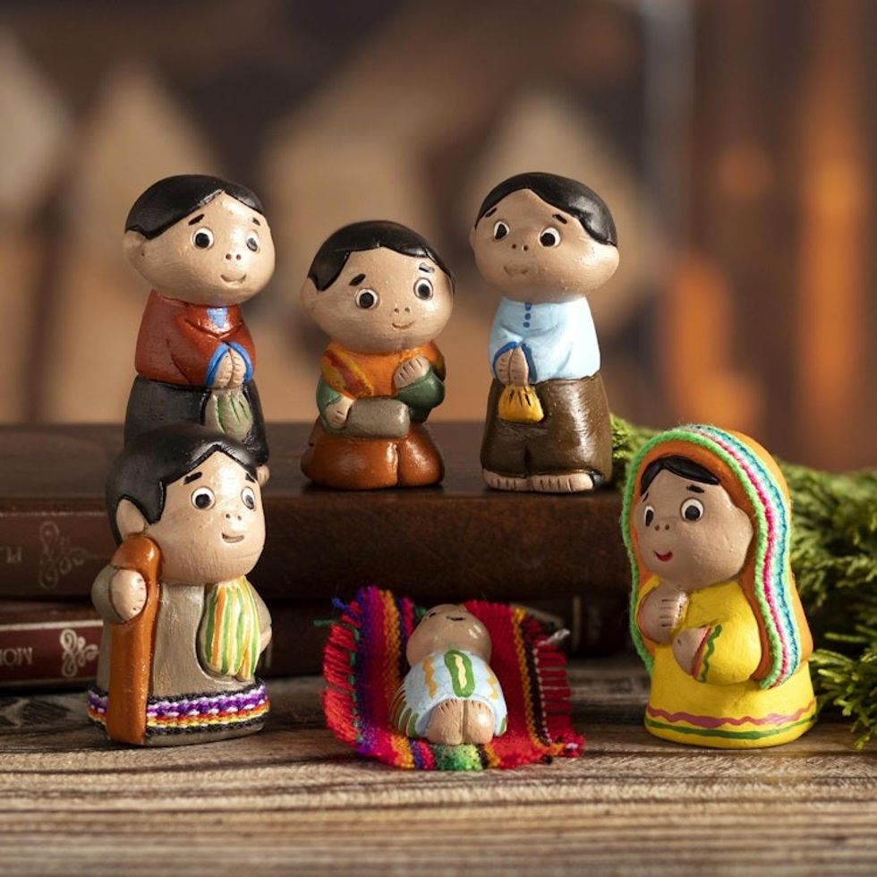 Hand Painted Ceramic Nativity Scene 6 Pieces 'Andes Nativity'