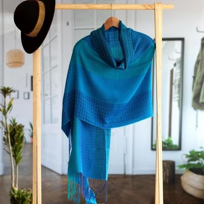 Alternate image for Hand Woven Striped Alpaca Blend Shawl from Peru Serene Beauty