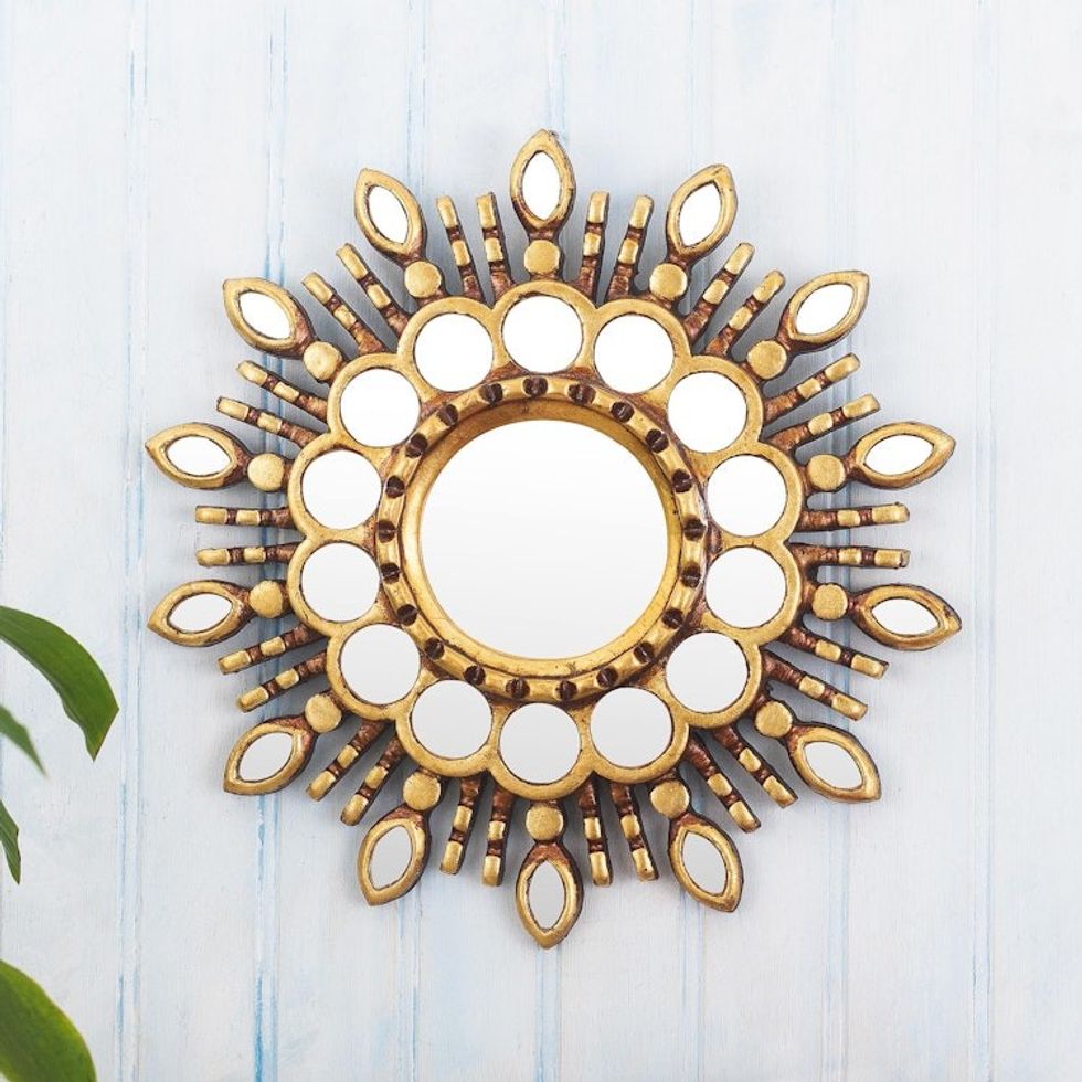 Gold Toned Wall Accent Mirror from Peru 'Golden Blossom'