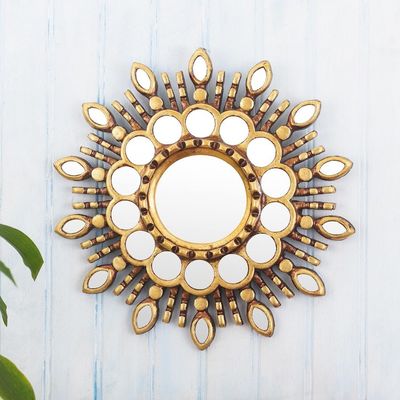 Alternate image for Gold Toned Wall Accent Mirror from Peru Golden Blossom