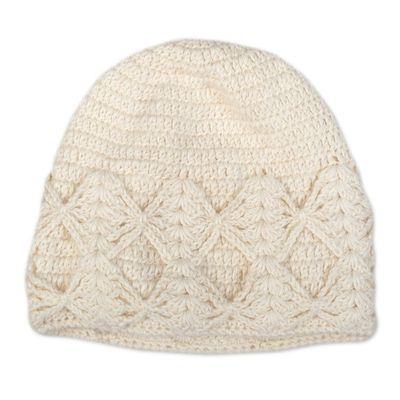 Alternate image for Cable Knit Ivory 100 Alpaca Hat from Peru Ivory Shapes