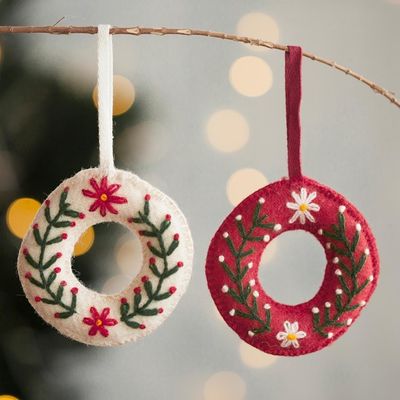 Alternate image for Circular Floral Wool Ornaments from Peru Pair Holiday Wreaths