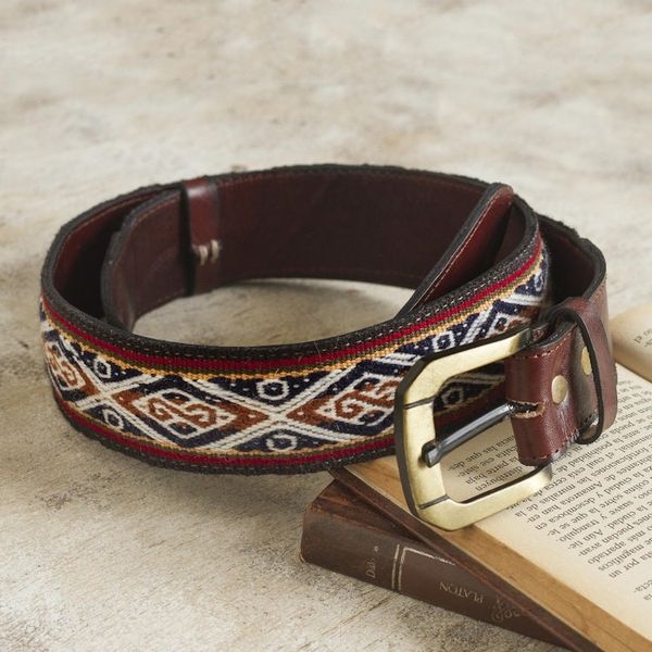 Alternate image for Hand Loomed Wool Accent Leather Belt Inca Ancestors