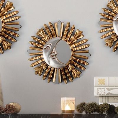 Alternate image for Antiqued Bronze Gilded Wood Wall Mirror with Sun Moon Motif Mother Moon