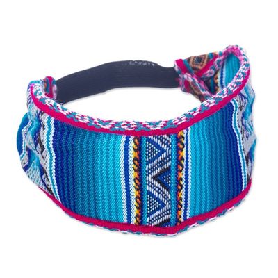 Alternate image for Acrylic Headband Crafted with Andean Textile in Blue Hues Andean Blue Mountain
