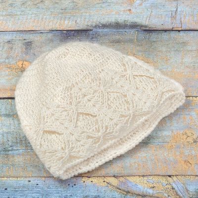 Alternate image for Cable Knit Ivory 100 Alpaca Hat from Peru Ivory Shapes