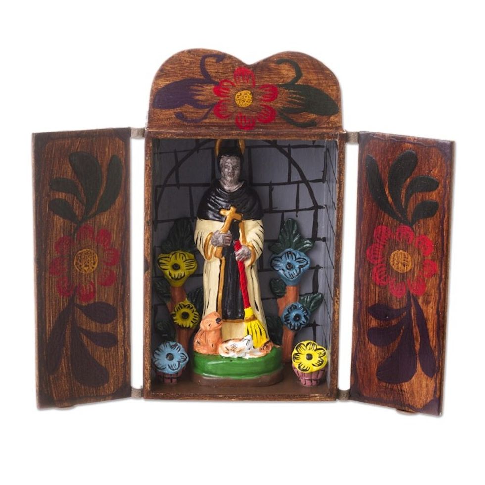 Handmade Wood Retablo Sculpture 'Saint Martin de Porres'