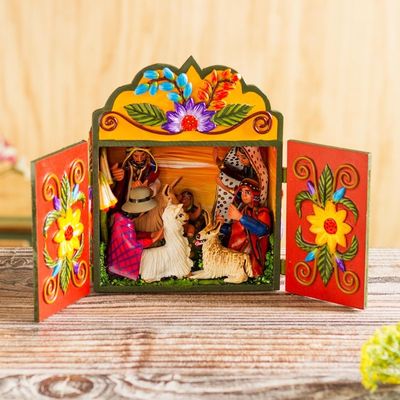 Alternate image for Wood and ceramic nativity scene Christmas Savior