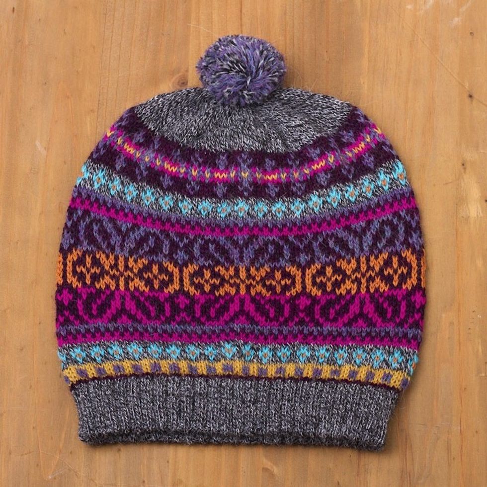 Multicolored 100 Alpaca Knit Hat 'Inca Melange'