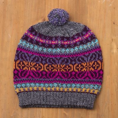 Alternate image for Multicolored 100 Alpaca Knit Hat Inca Melange