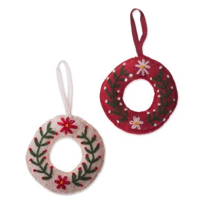 Alternate image for Circular Floral Wool Ornaments from Peru Pair Holiday Wreaths