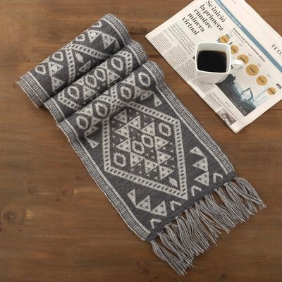 Alternate image for Alpaca Blend Wrap Scarf in Slate and White from Peru Inca Slate