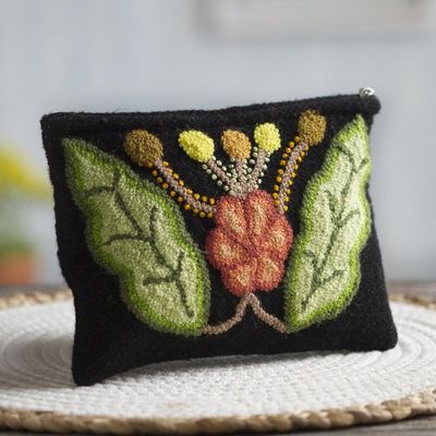 Alternate image for Embroidered Floral Wool Clutch from Peru Queen Flower