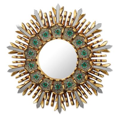 Alternate image for Floral Painted Glass and Wood Accent Mirror Cusco Meadow