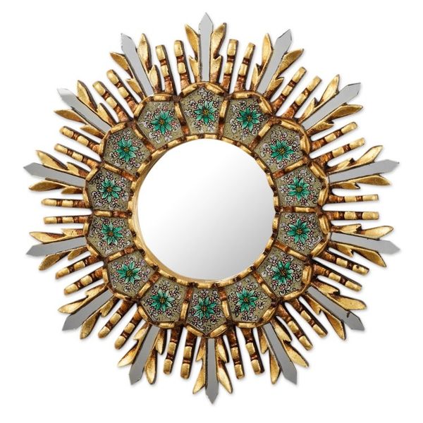 Alternate image for Floral Painted Glass and Wood Accent Mirror Cusco Meadow