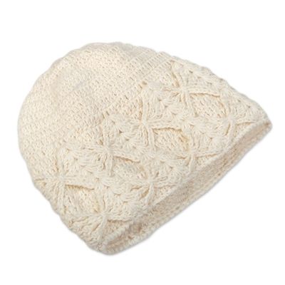 Alternate image for Cable Knit Ivory 100 Alpaca Hat from Peru Ivory Shapes