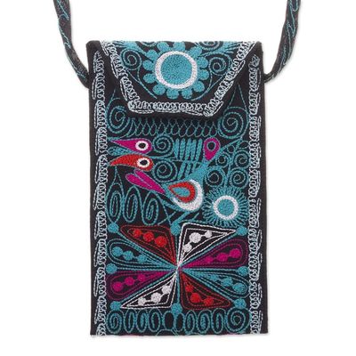 Alternate image for Embroidered Eyeglasses Bag in Black from Peru Embellished Beauty in Black