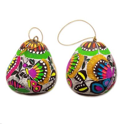 Alternate image for Dried Gourd Ornaments with Colorful Butterfly Motifs Pair Vibrant Hope