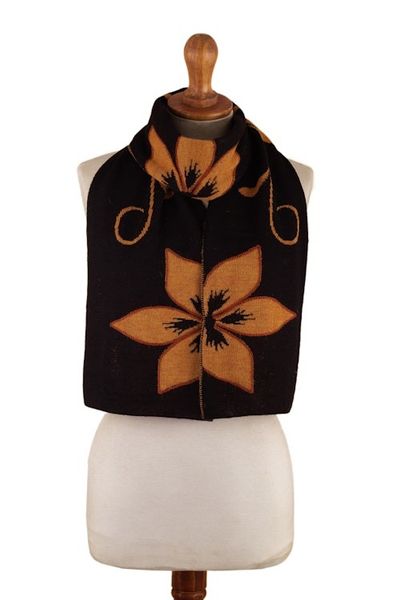 Alternate image for Floral Saffron and Black Reversible Alpaca Blend Scarf Saffron Retama Emotions
