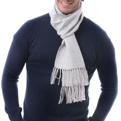Alternate image for Handmade Alpaca Wool Blend Scarf Silver Gift of Warmth